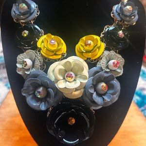Floral Statement Necklace with Multicolor Accents